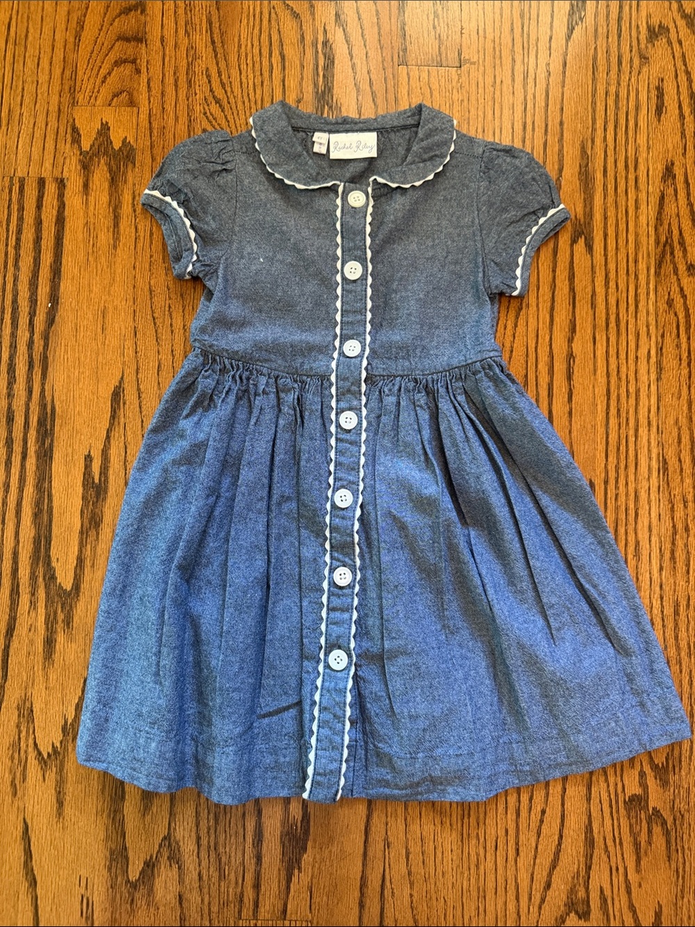 Rachel Riley Blue Button-Front Girls Dress with White Trim